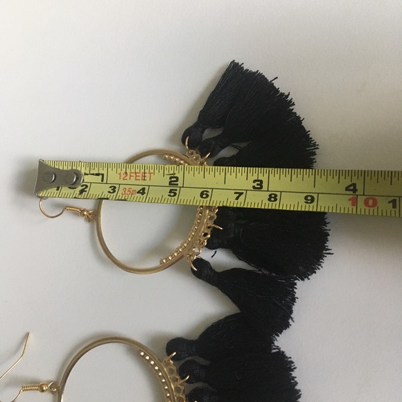 Black and Gold Fan Shaped Tasseled Earrings - Picture 6 of 9